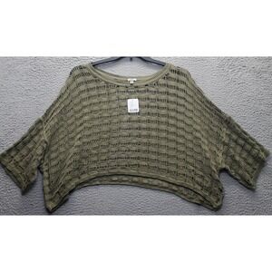 Ecote Cropped Sweater Women Large Green Crochet Open knit Ladder Cobweb Pullover